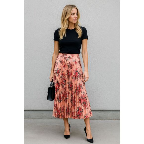 BCBG Max Azria Pink Floral Pleasted Maxi Skirt   Women's Size Small - Picture 1 of 9